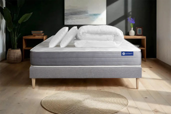 Pack lit complet 140x200 cm - Matelas + Sommier Gris (en kit) + 2 oreillers + Couette - Actilatex Dream
