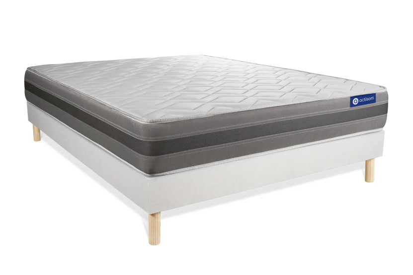 Ensemble Matelas Sommier 135x200 cm - Sommier Blanc (en kit) - Actimemo Relax