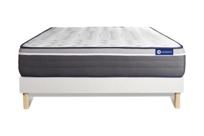Ensemble Matelas Sommier 140x220 cm - Sommier Blanc (en kit) - ActiMemo Plus
