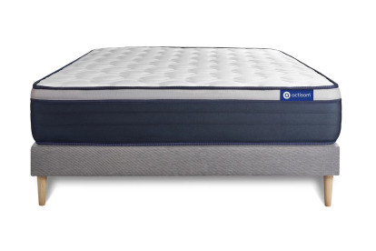Ensemble Matelas Sommier 130x190 cm - Sommier Gris (en kit) - Actimemo Max