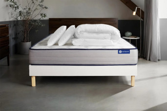 Pack lit complet 180x200 cm - Matelas + Sommier Blanc (en kit) + 2 oreillers + Couette - Actiflex Form