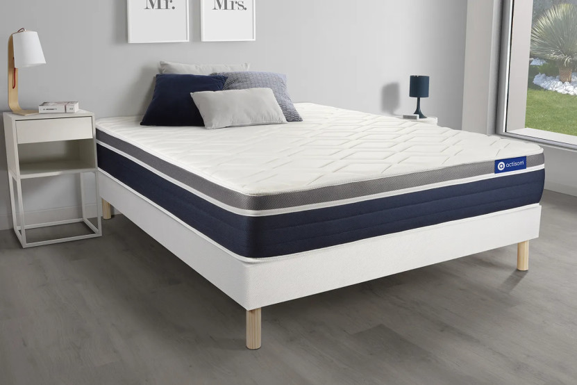 Ensemble Matelas Sommier 120x210 cm - Sommier Blanc (en kit) - Actilatex Confort
