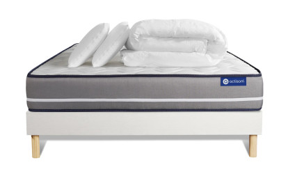 Pack lit complet 180x200 cm - Matelas + Sommier Blanc (en kit) + 2 oreillers + Couette - Actiflex Pur