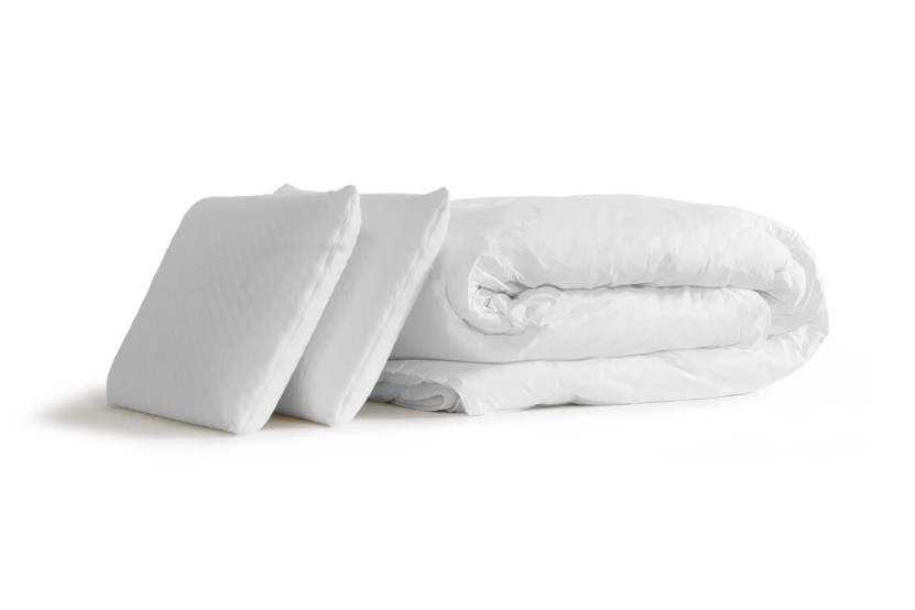 Pack lit complet 180x200 cm - Matelas + Sommier Blanc (en kit) + 2 oreillers + Couette - Actimemo Night