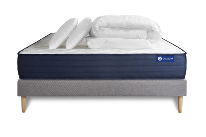 Pack lit complet 180x200 cm - Matelas + Sommier Gris (en kit) + 2 oreillers + Couette - Actilatex Life