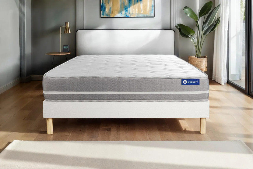 Ensemble Matelas Sommier 130x220 cm - Sommier Blanc (en kit) - Actimemo Touch