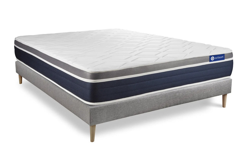 Ensemble Matelas Sommier 140x200 cm - Sommier Gris (en kit) - Actiflex Confort
