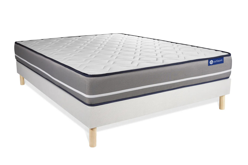 Ensemble Matelas Sommier 120x210 cm - Sommier Blanc (en kit) - Actilatex Pur