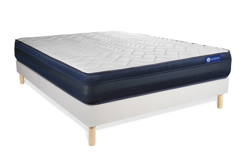 Ensemble Matelas Sommier 140x190 cm - Sommier Blanc (en kit) - Actimemo Tech