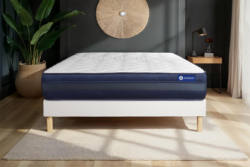 Ensemble Matelas Sommier 120x200 cm - Sommier Blanc (en kit) - Actimemo Tech