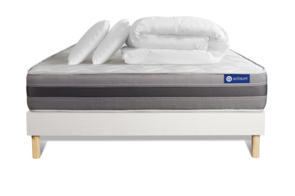Pack lit complet 200x200 cm - Matelas + Sommier Blanc (en kit) + 2 oreillers + Couette - Actilatex Relax