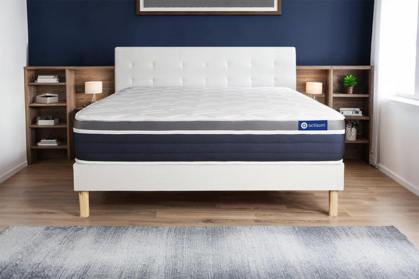 Ensemble Matelas Sommier 90x200 cm - Sommier Blanc (en kit) - Actimemo Confort
