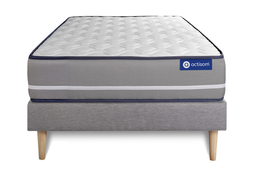 Ensemble Matelas Sommier 90x190 cm - Sommier Gris (en kit) - Actimemo Pur