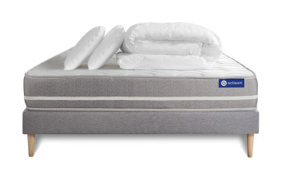 Pack lit complet 180x200 cm - Matelas + Sommier Gris (en kit) + 2 oreillers + Couette - Actilatex Touch
