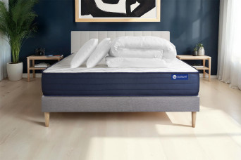 Pack lit complet 160x200 cm - Matelas + Sommier Gris (en kit) + 2 oreillers + Couette - Actilatex Life