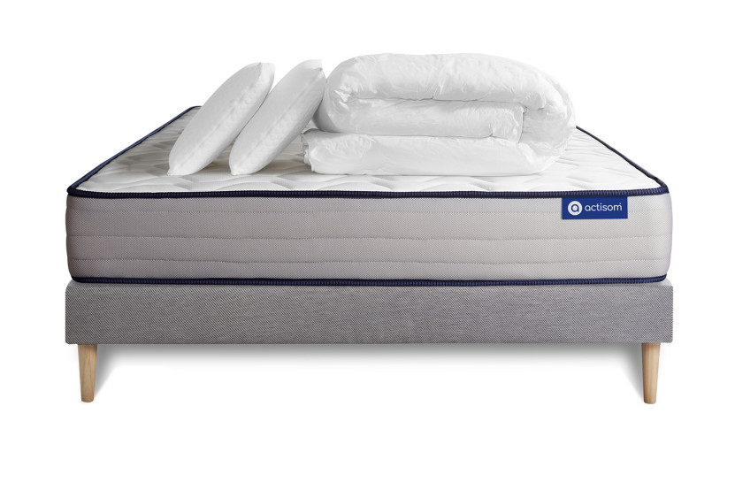 Pack lit complet 160x200 cm - Matelas + Sommier Gris (en kit) + 2 oreillers + Couette - Actilatex Form