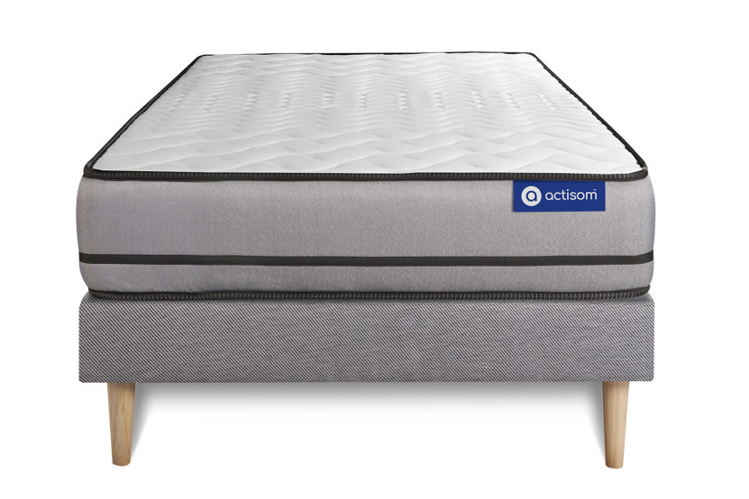Ensemble Matelas Sommier 80x200 cm - Sommier Gris (en kit) - Actimemo Night