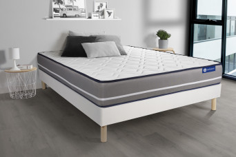Ensemble Matelas Sommier 130x210 cm - Sommier Blanc (en kit) - Actilatex Pur