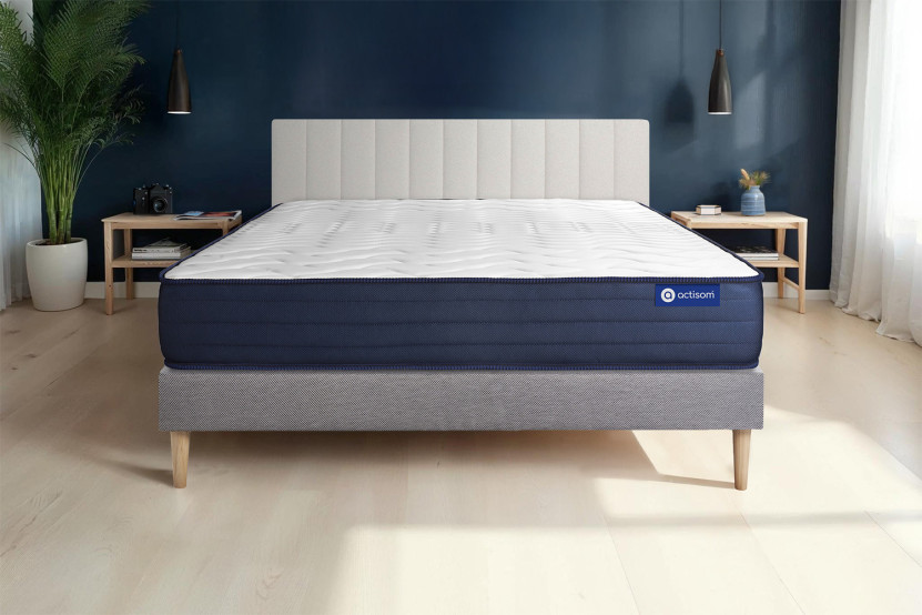 Ensemble Matelas Sommier 200x200 cm - Sommier Gris (en kit) - Actimemo Life