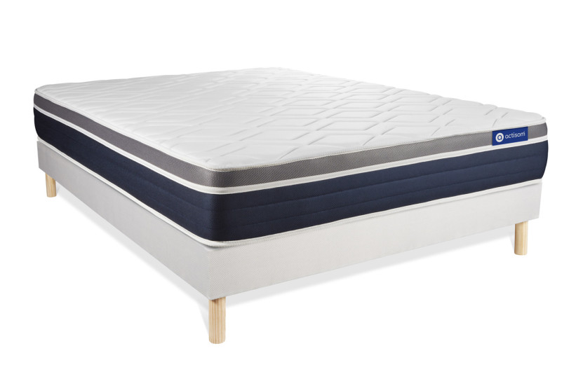 Ensemble Matelas Sommier 120x210 cm - Sommier Blanc (en kit) - Actimemo Confort
