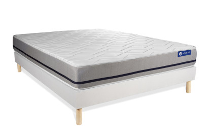 Ensemble Matelas Sommier 130x190 cm - Sommier Blanc (en kit) - Actimemo Soft