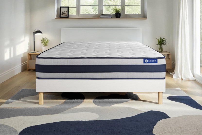 Ensemble Matelas Sommier 130x190 cm - Sommier Blanc (en kit) - Actimemo Ergo