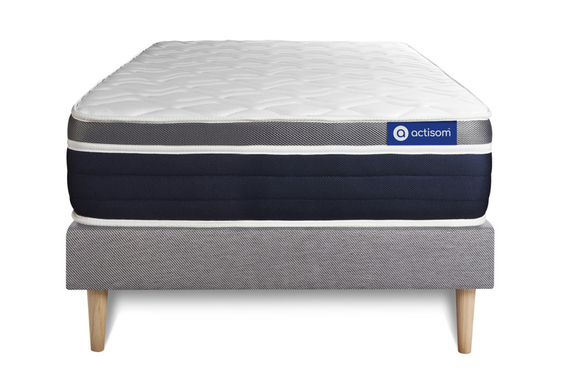 Ensemble Matelas Sommier 90x200 cm - Sommier Gris (en kit) - Actiflex Confort