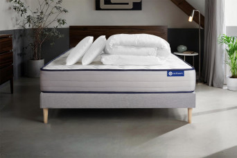 Pack lit complet 160x200 cm - Matelas + Sommier Gris (en kit) + 2 oreillers + Couette - Actilatex Form