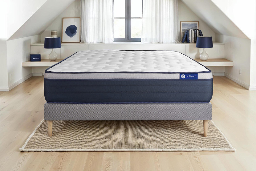 Ensemble Matelas Sommier 130x190 cm - Sommier Gris (en kit) - Actiflex Max