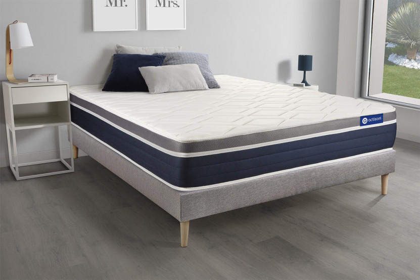 Ensemble Matelas Sommier 140x200 cm - Sommier Gris (en kit) - Actilatex Confort