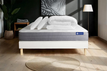 Pack lit complet 140x190 cm - Matelas + Sommier Blanc (en kit) + 2 oreillers + Couette - Actimemo Dream
