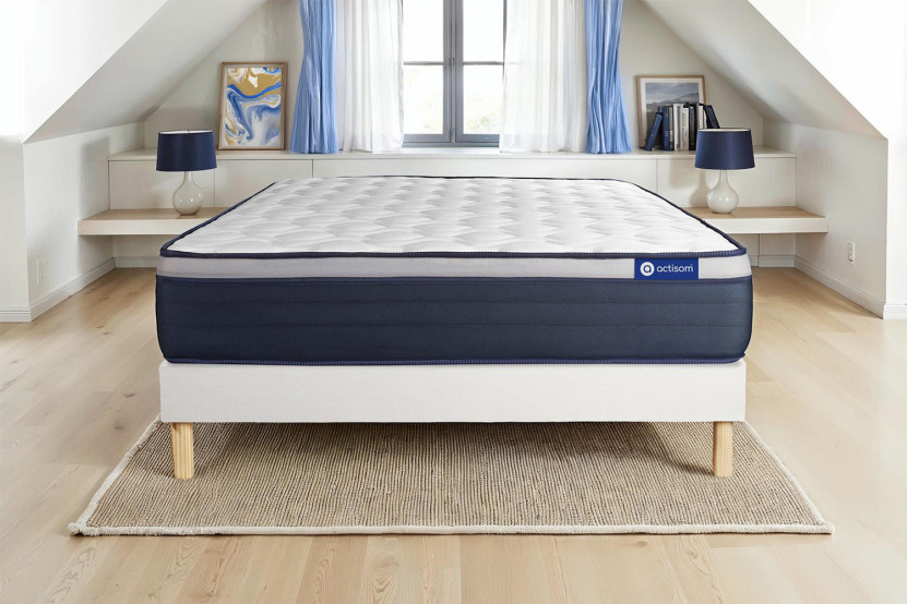 Ensemble Matelas Sommier 140x210 cm - Sommier Blanc (en kit) - Actilatex Max