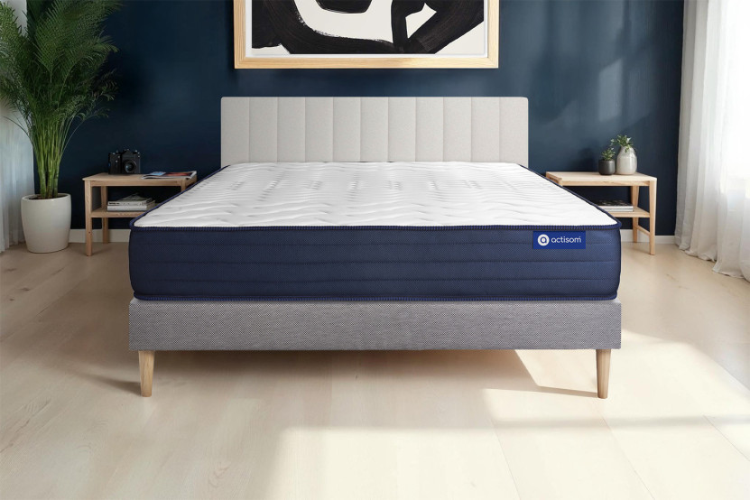 Ensemble Matelas Sommier 150x190 cm - Sommier Gris (en kit) - Actilatex Life