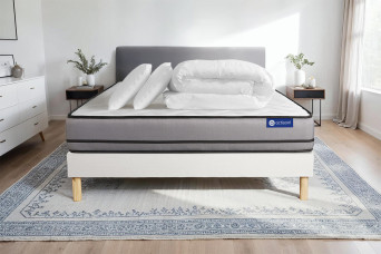 Pack lit complet 180x200 cm - Matelas + Sommier Blanc (en kit) + 2 oreillers + Couette - Actiflex Night