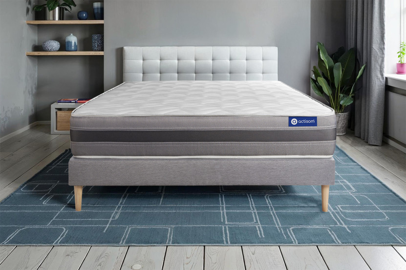 Ensemble Matelas Sommier 140x190 cm - Sommier Gris (en kit) - Actilatex Relax