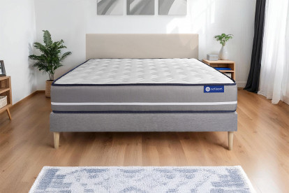 Ensemble Matelas Sommier 130x190 cm - Sommier Gris (en kit) - Actimemo Pur