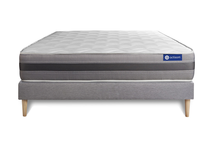 Ensemble Matelas Sommier 135x190 cm - Sommier Gris (en kit) - Actiflex Relax