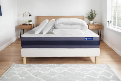 Pack lit complet 140x200 cm - Matelas + Sommier Blanc (en kit) + 2 oreillers + Couette - Actilatex Morpho