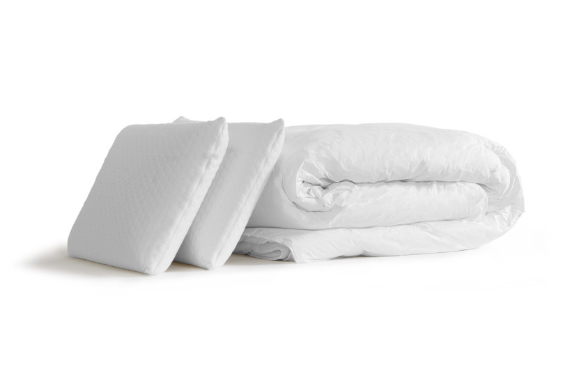 Pack lit complet 180x200 cm - Matelas + Sommier Gris (en kit) + 2 oreillers + Couette - Actilatex Pur