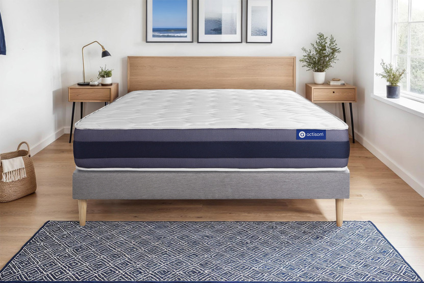 Ensemble Matelas Sommier 90x190 cm - Sommier Gris (en kit) - Actiflex Morpho