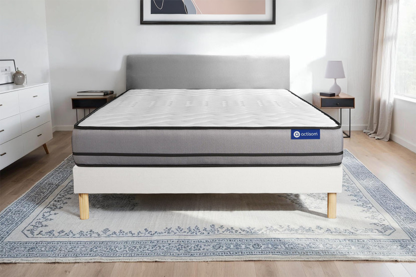 Ensemble Matelas Sommier 130x190 cm - Sommier Blanc (en kit) - Actimemo Night