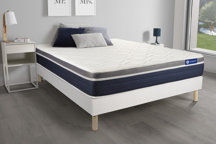 Ensemble Matelas Sommier 80x200 cm - Sommier Blanc (en kit) - Actilatex Confort