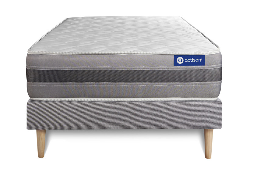Ensemble Matelas Sommier 80x200 cm - Sommier Gris (en kit) - Actimemo Relax