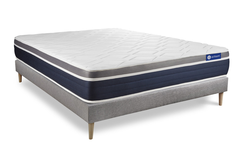 Ensemble Matelas Sommier 160x210 cm - Sommier Gris (en kit) - Actiflex Confort