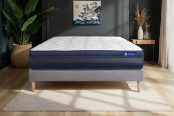 Ensemble Matelas Sommier 120x210 cm - Sommier Gris (en kit) - Actilatex Tech