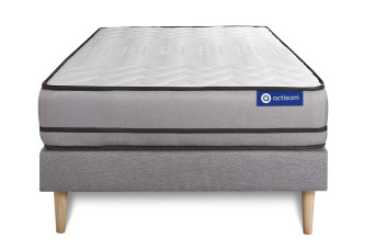 Ensemble Matelas Sommier 90x200 cm - Sommier Gris (en kit) - Actimemo Night