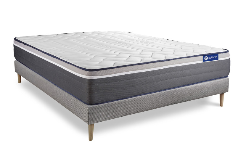Ensemble Matelas Sommier 120x210 cm - Sommier Gris (en kit) - ActiMemo Plus