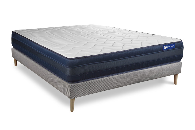 Ensemble Matelas Sommier 130x200 cm - Sommier Gris (en kit) - Actilatex Tech