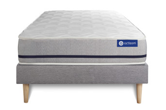 Ensemble Matelas Sommier 90x190 cm - Sommier Gris (en kit) - Actilatex Soft