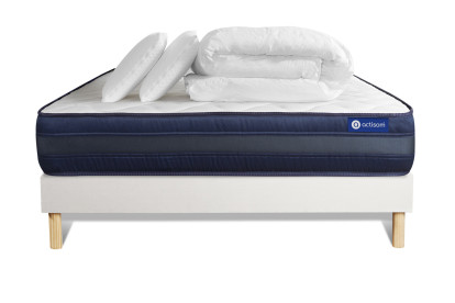 Pack lit complet 200x200 cm - Matelas + Sommier Blanc (en kit) + 2 oreillers + Couette - Actilatex Tech